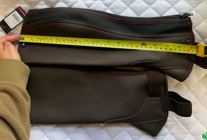 New with tag adults size small brown synthetic leather half chaps by HY Equestrian