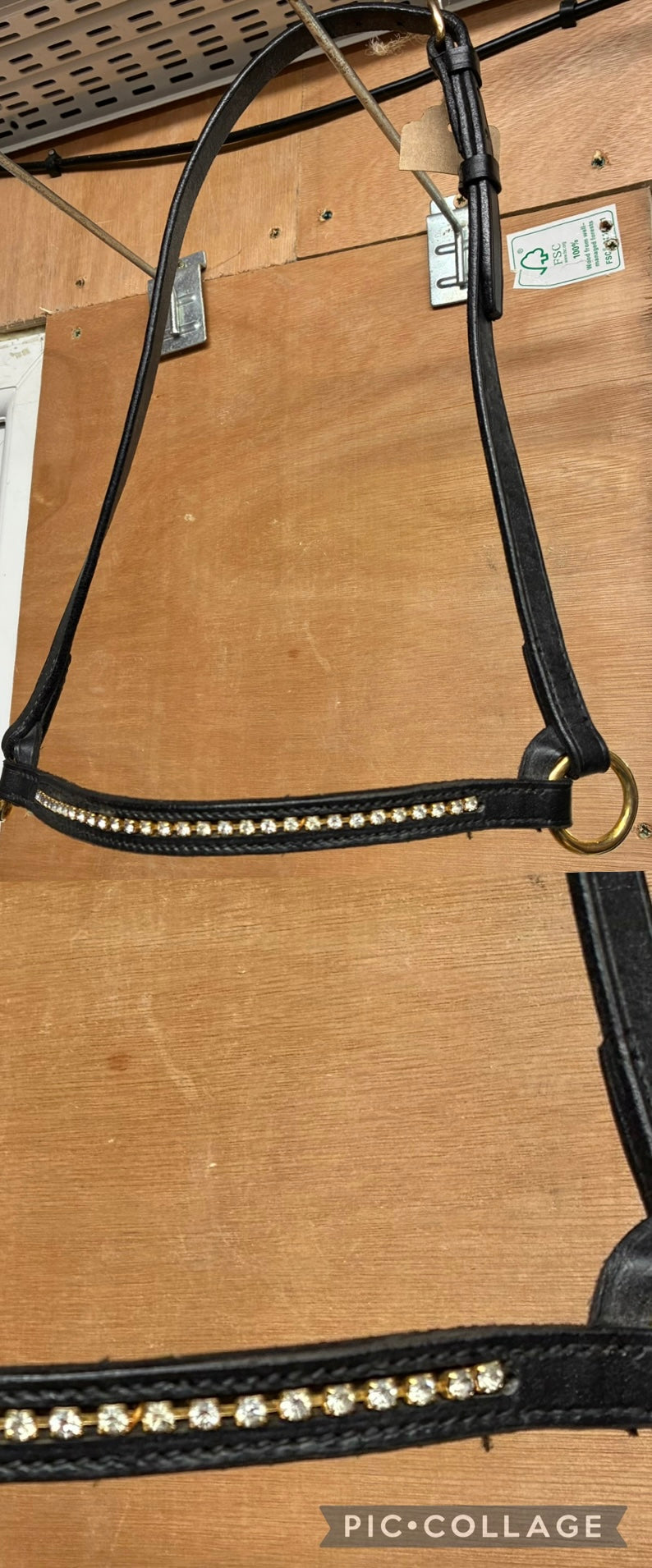New Black leather in-hand diamante show halter - size Arab ref2