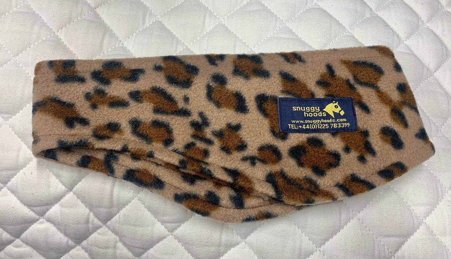 NEW! Softest Polar Fleece Ear warmer by snuggy hoods leopard print size small (fits child or small adult/teen)
