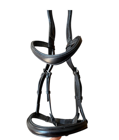 Exceptionally butter-soft Italian leather handmade black Saturn bridle by the Horsemanship saddlery