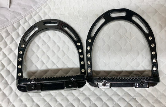 New! 4.5” black diamanté bling stirrup irons