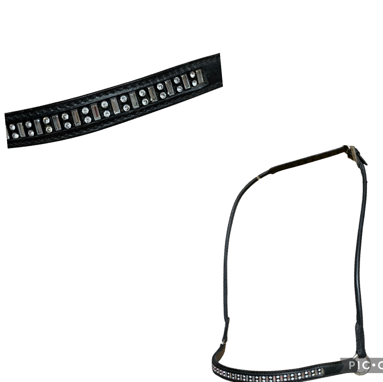 New Black Rolled leather in-hand show halter - size Arab 

Beautiful Diamanté detail to the noseband