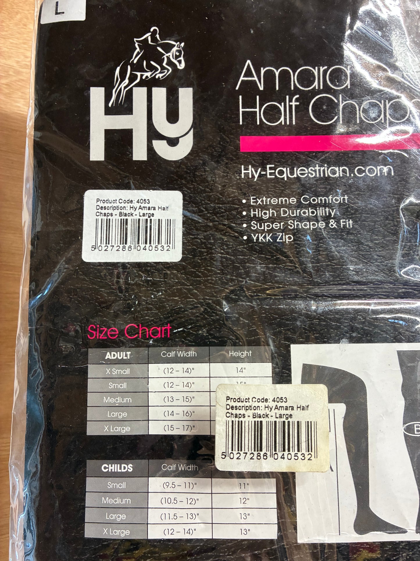 New! Hy Equestrian Amara Half Chap Adults - large - black