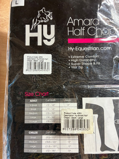 New! Hy Equestrian Amara Half Chap Adults - large - black