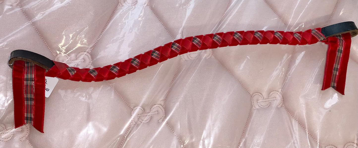 14”/pony size red/green tartan velvet Christmas browband