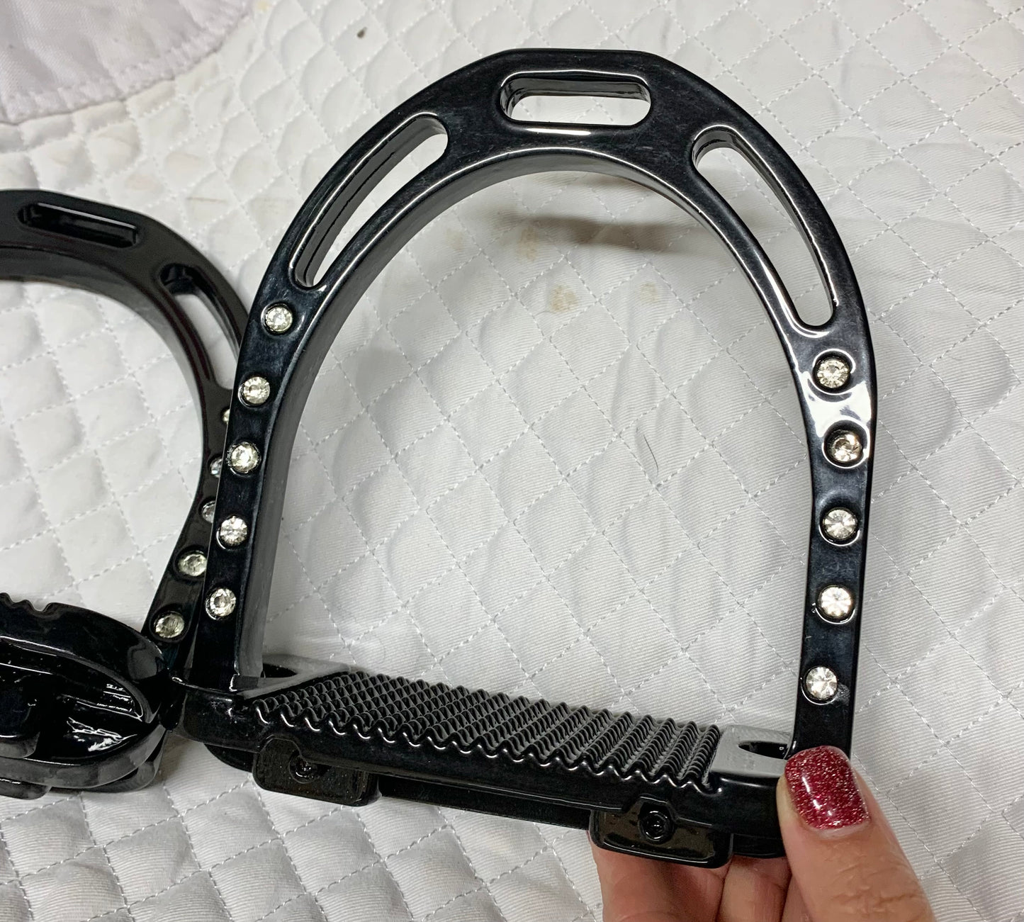 New! 4.5” black diamanté bling stirrup irons