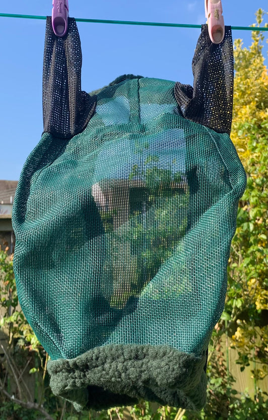 New green rambo strong mesh fly mask soft fleece lining large pony