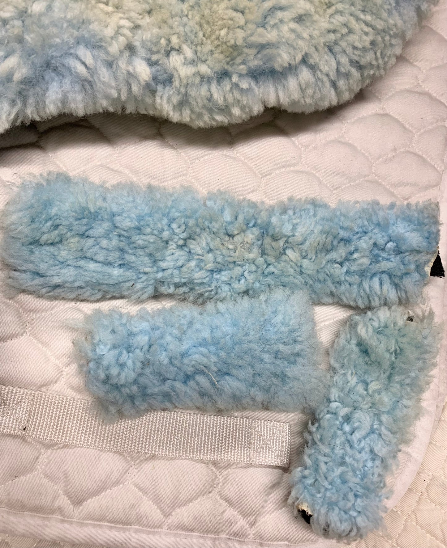 Lambskin light blue saddle seat saver and bridle covers set