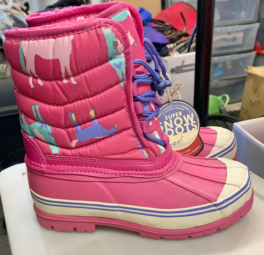 New with tags 

Childs pink  fleece lined snow boots with horse colourful print by Joules 
size UK 2