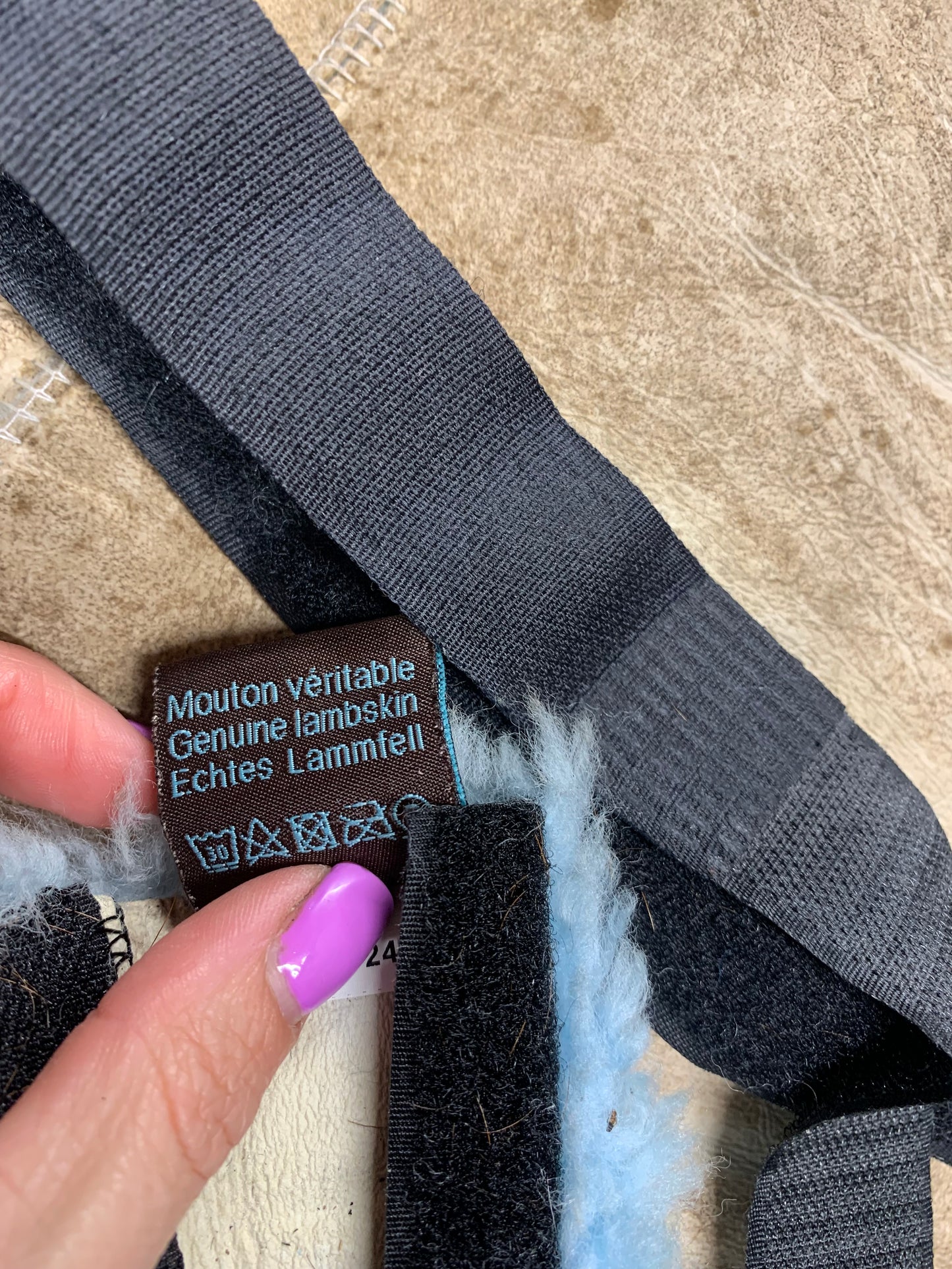 Lambskin light blue saddle seat saver and bridle covers set