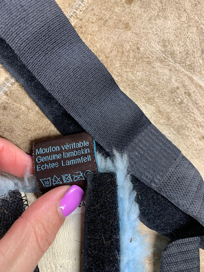 Lambskin light blue saddle seat saver and bridle covers set