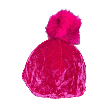 Stockinjur bright pink velvet hat Silk with large faux fur pom-pom
