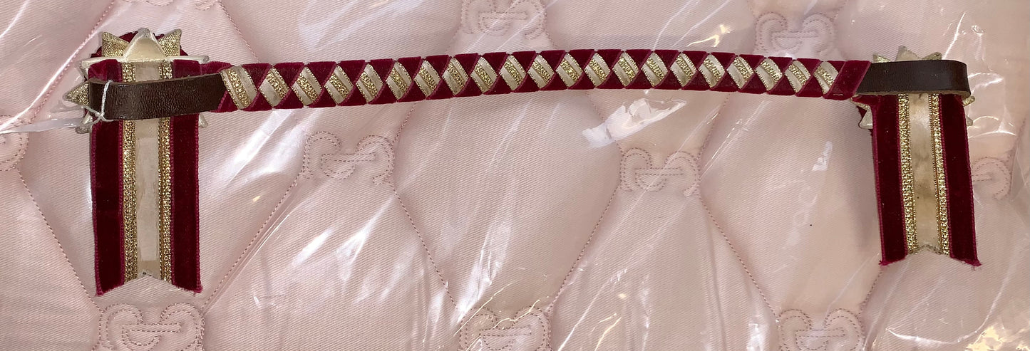 Red/maroon/gold velvet show/christmas browband 14” pony/cob