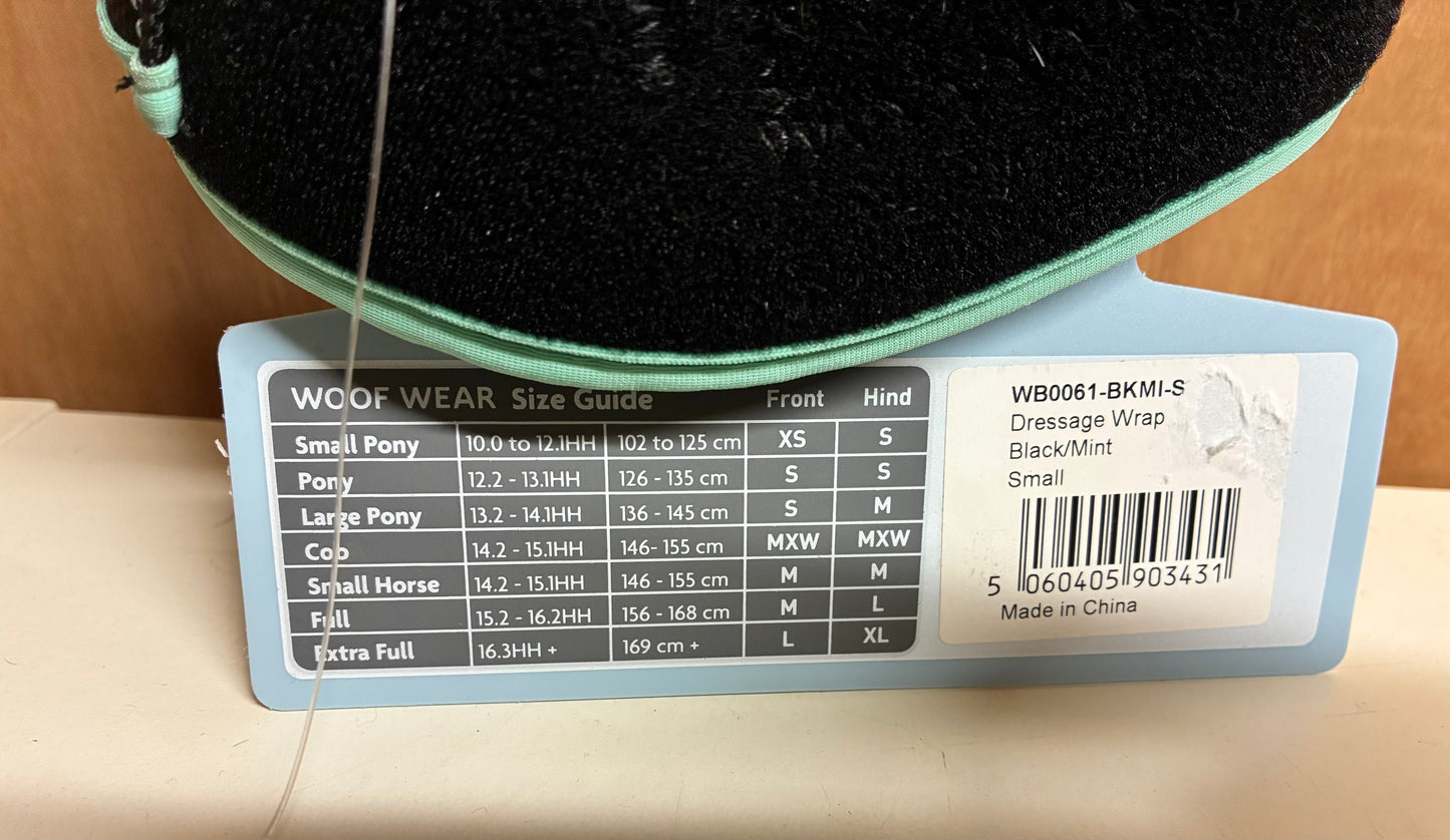 New with tag small black/mint woofwear dressage training  wraps