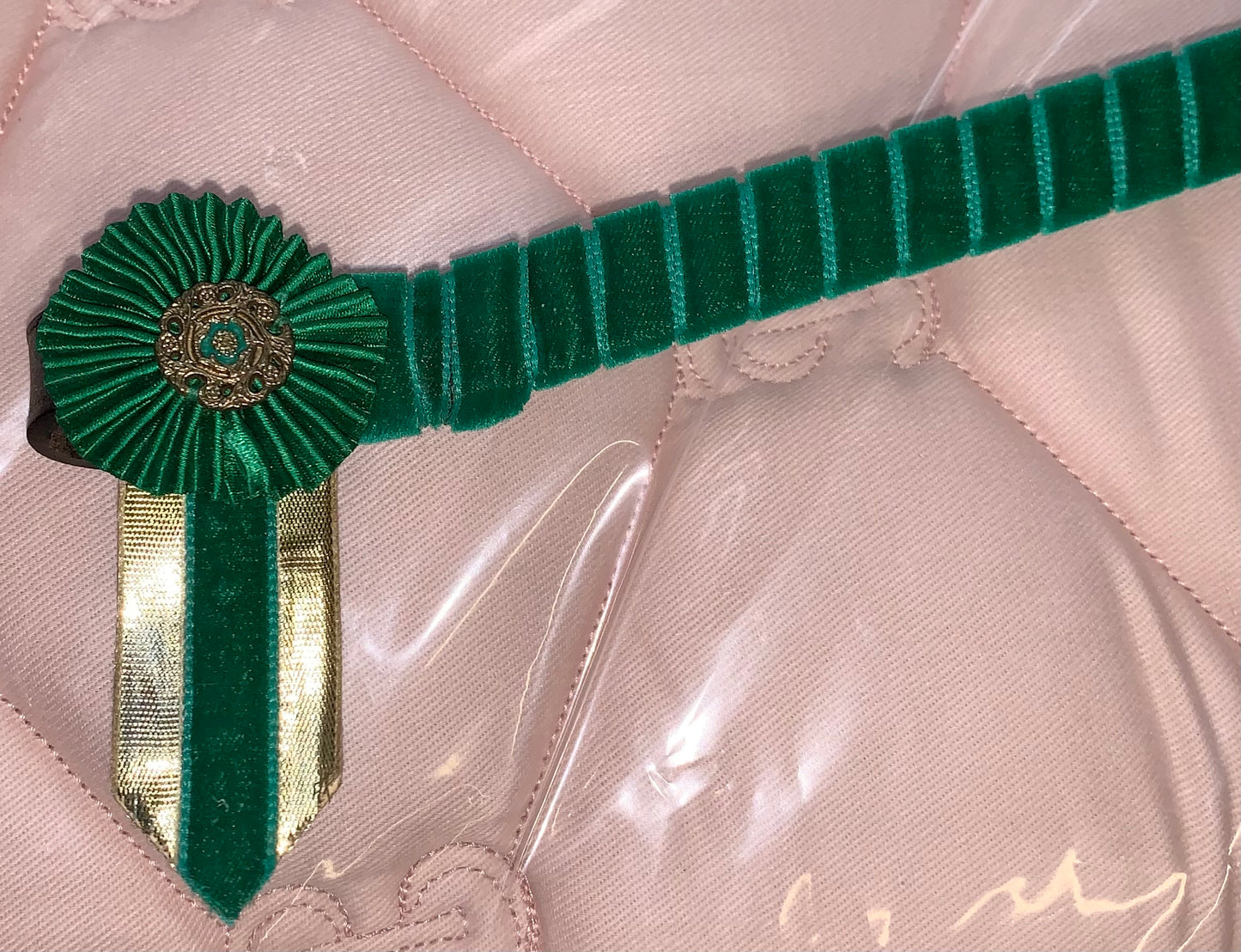 Green/gold velvet show/christmas browband 13” pony size