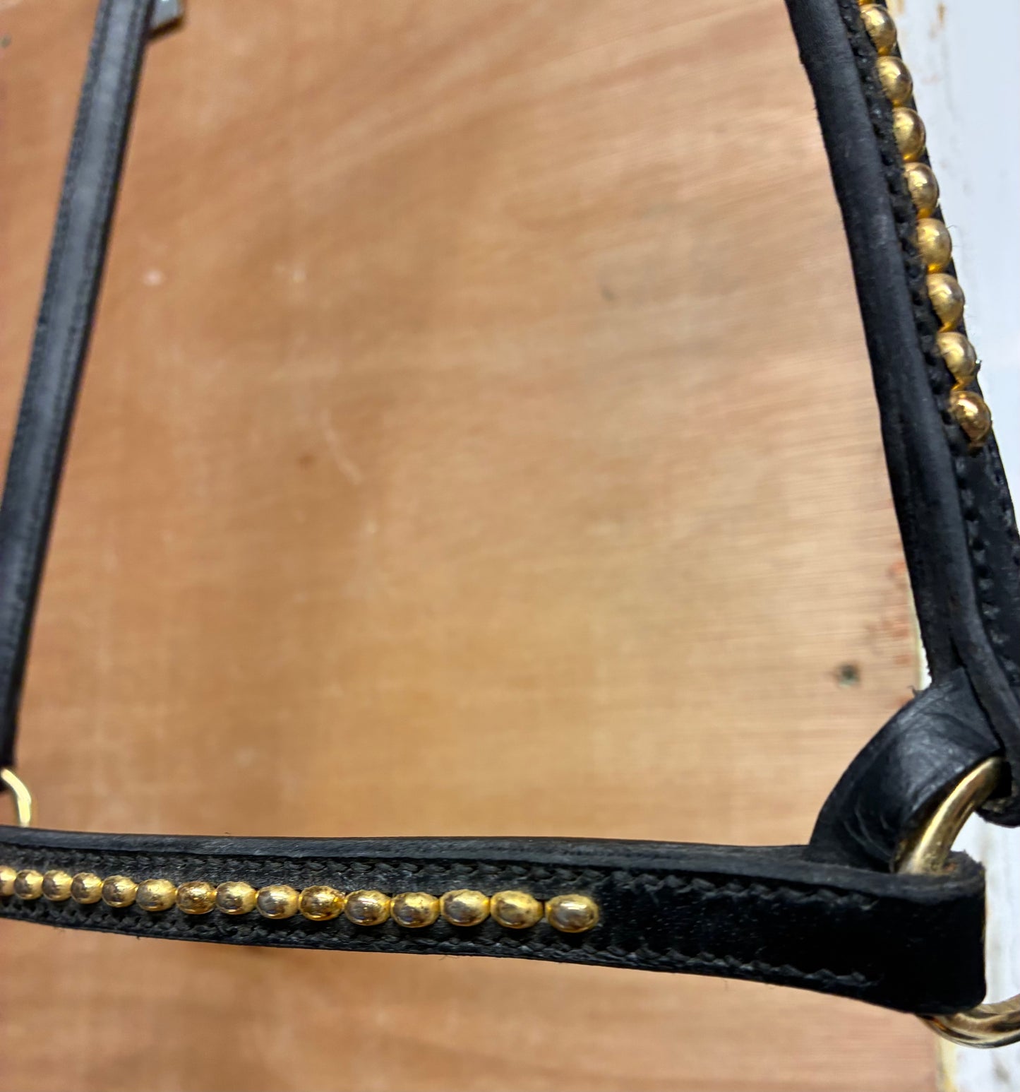 New Black leather brass detail in-hand show halter - size Arab