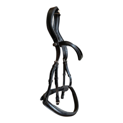 Exceptionally butter-soft Italian leather handmade black Saturn bridle by the Horsemanship saddlery