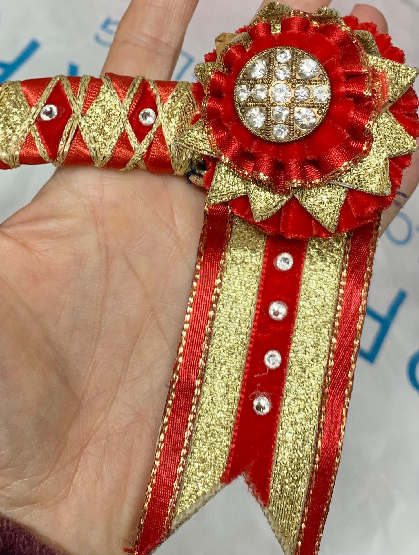 Beautiful Red/gold/diamante Show browband
