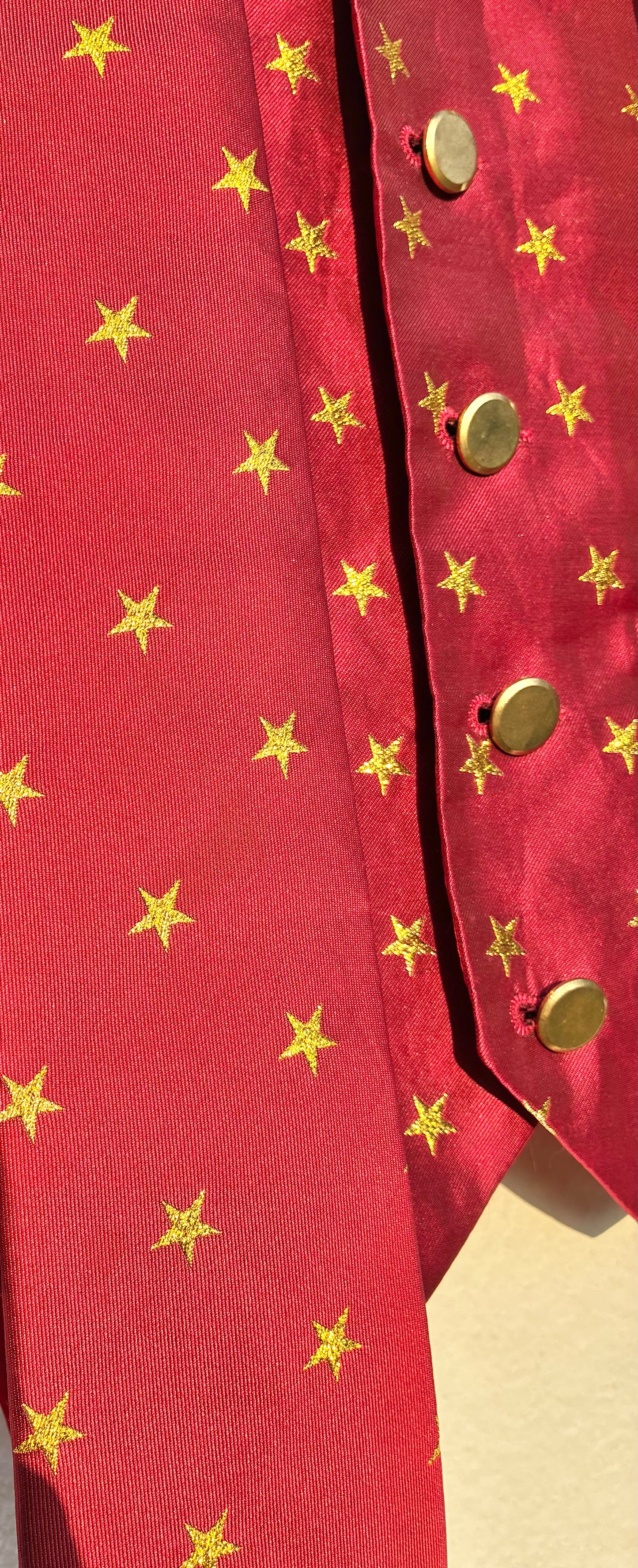 Equetech Junior  burgandy & gold star design showing Waistcoat  with matching tie size medium