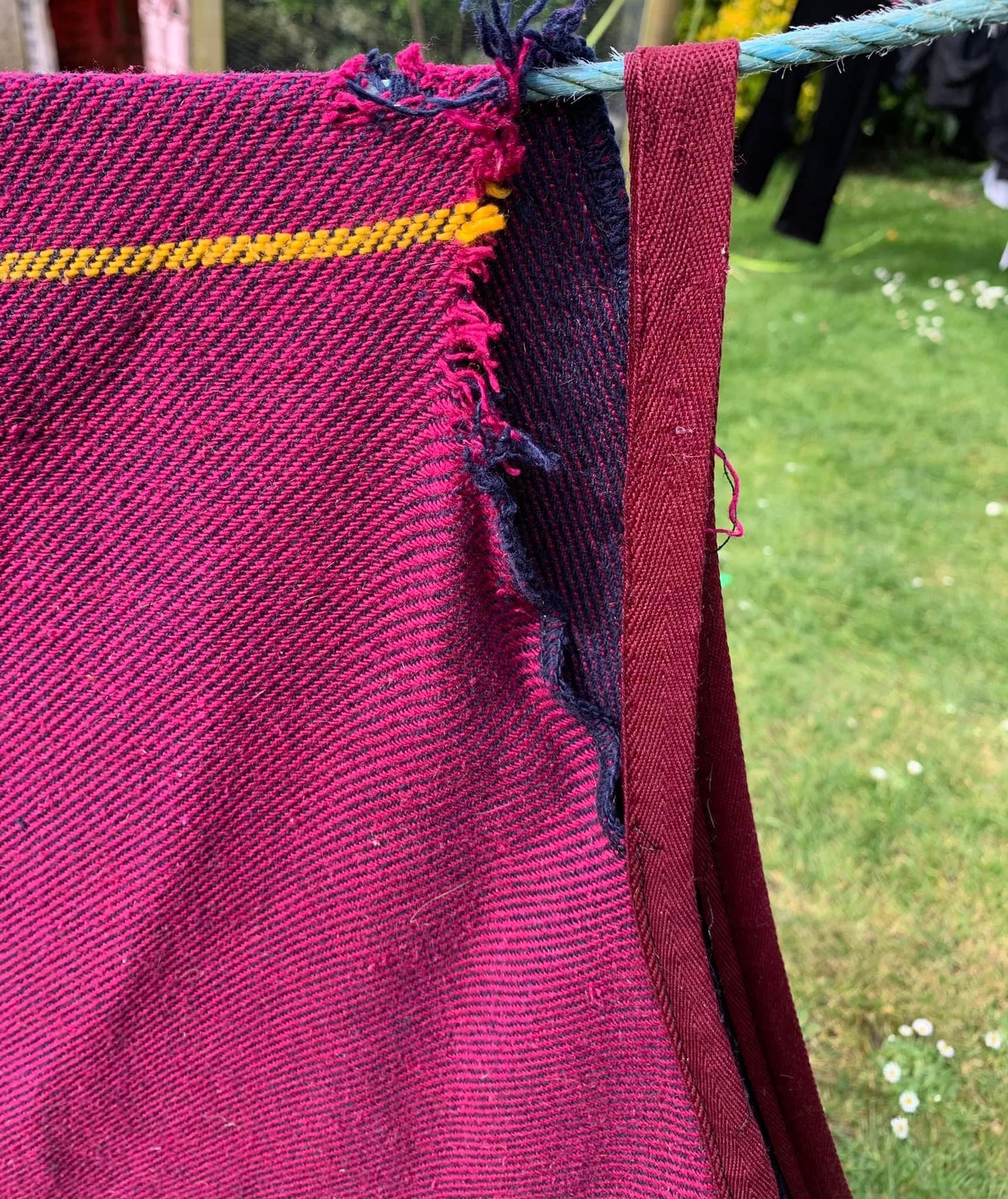 Approx 6’0” purple and yellow travel/sweat sheet or for layering up