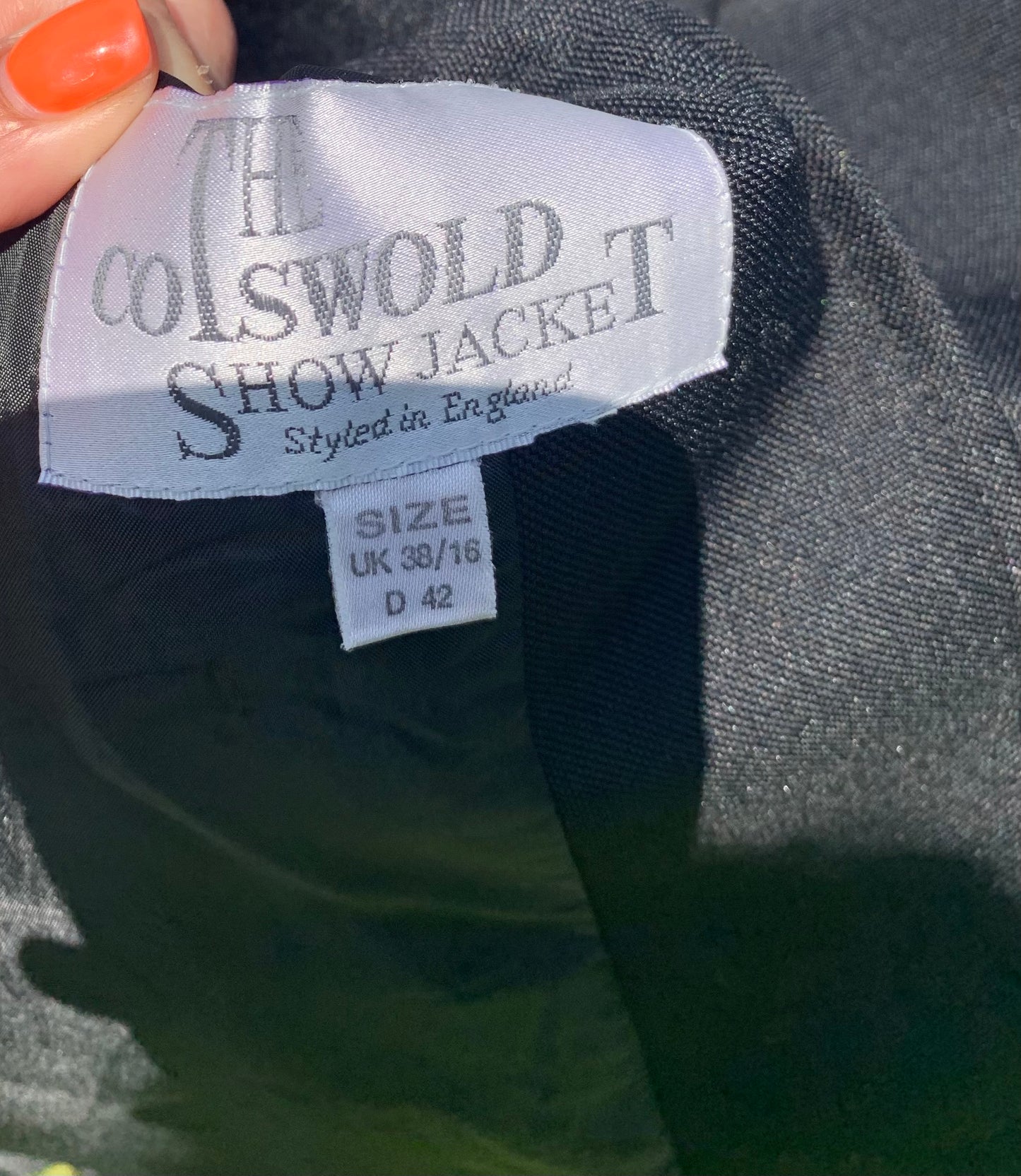 Shires cotswold black show jacket with velvet collar size 16