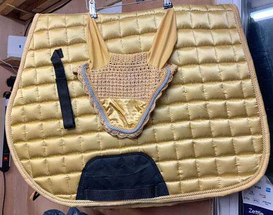 Size full gold satin saddle pad with matching ears