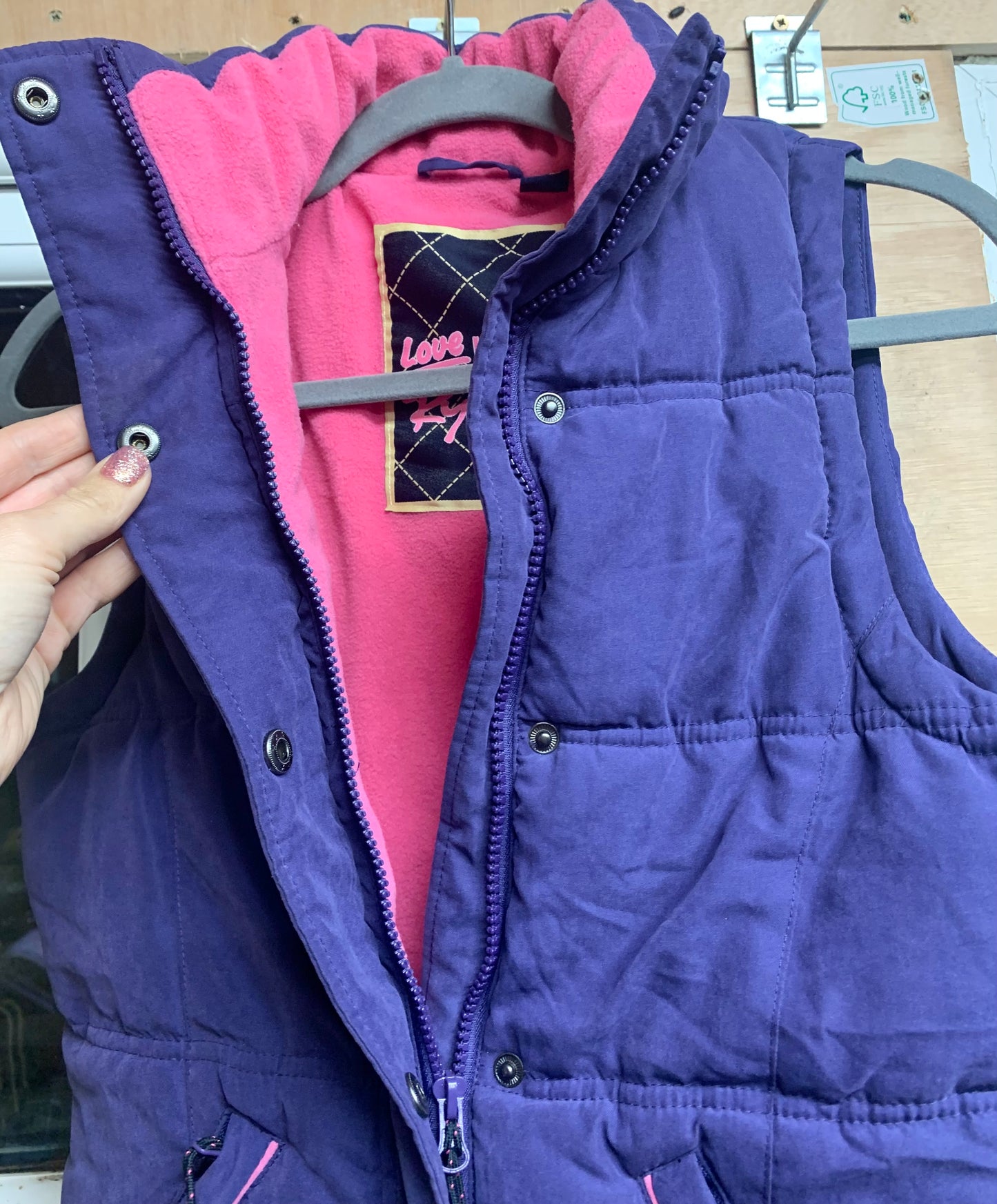 Rydale purple and pink warm padded fleece lined Gillet