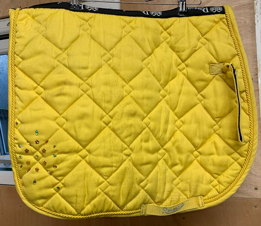 Rhinegold thick yellow saddle pad with diamanté detail cob size