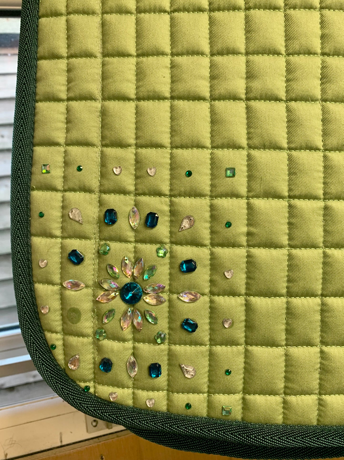 New Green with Diamanté detail saddle pad full size