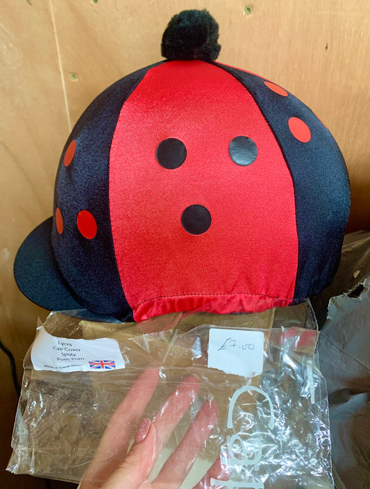 New black and red with Pom Pom Lycra hat cover by capz
