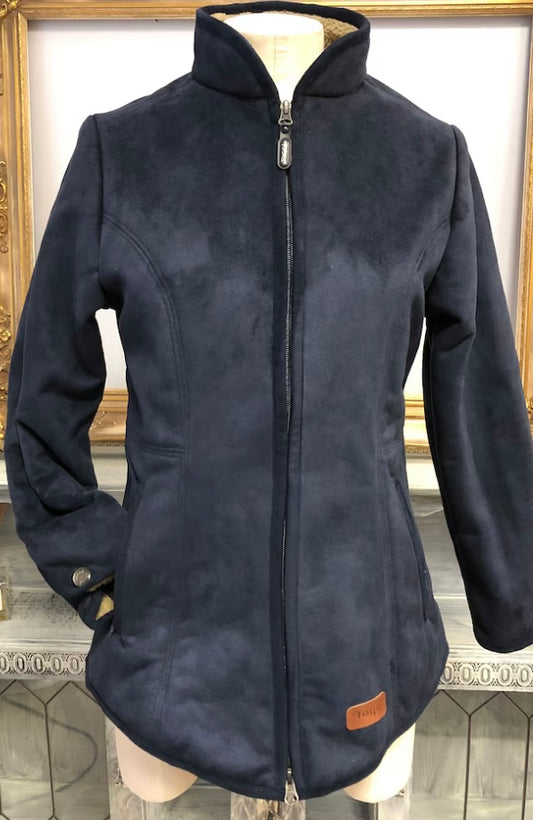 Ladies Toggi vegan suede sheep fur lining fitted jacket navy size small