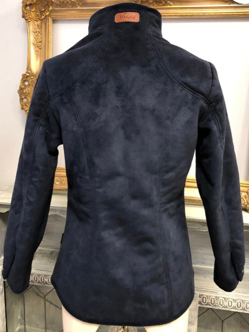 Ladies Toggi vegan suede sheep fur lining fitted jacket navy size small