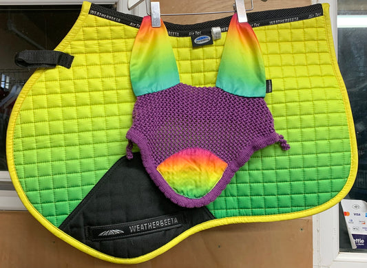 weatherbeeta ombre rainbow jump saddle pad And matching ears pony