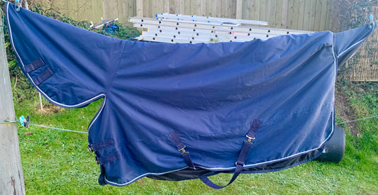 Professionally Washed and reproofed 6’0” Blue combo turnout rug approx 150g