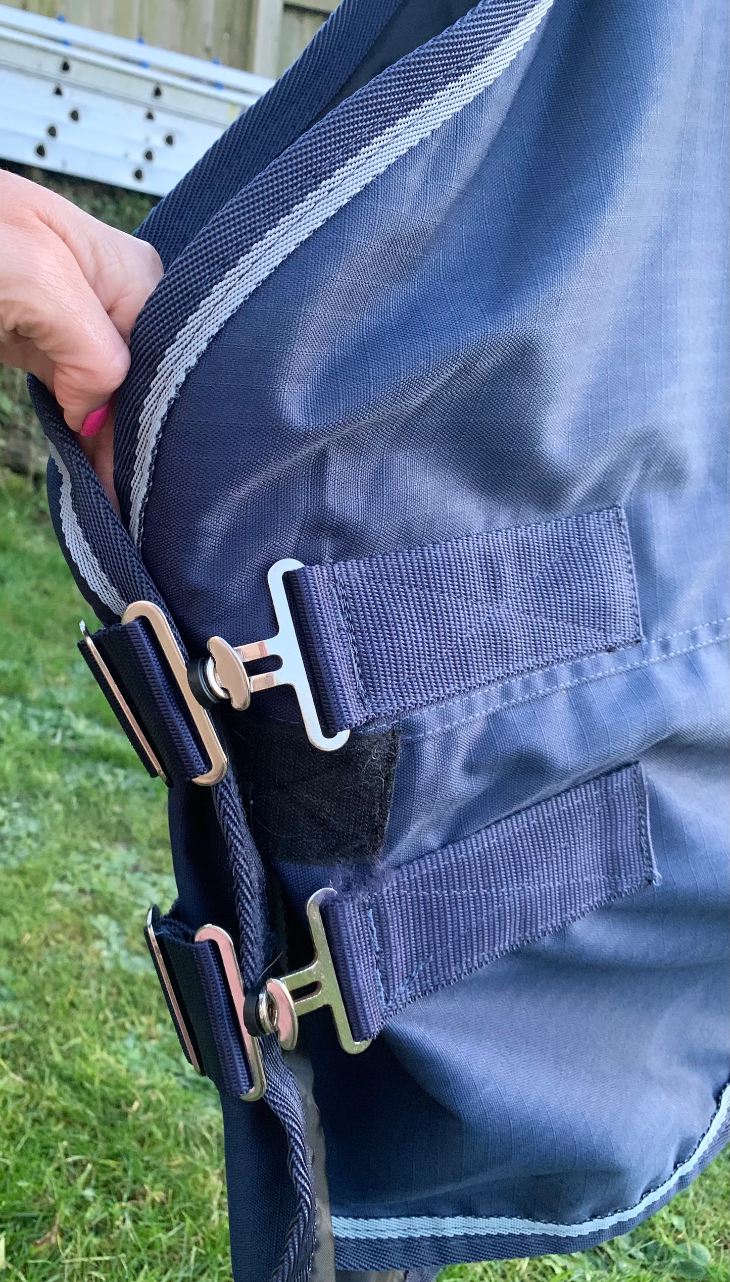Professionally Washed and reproofed 6’0” Blue combo turnout rug approx 150g