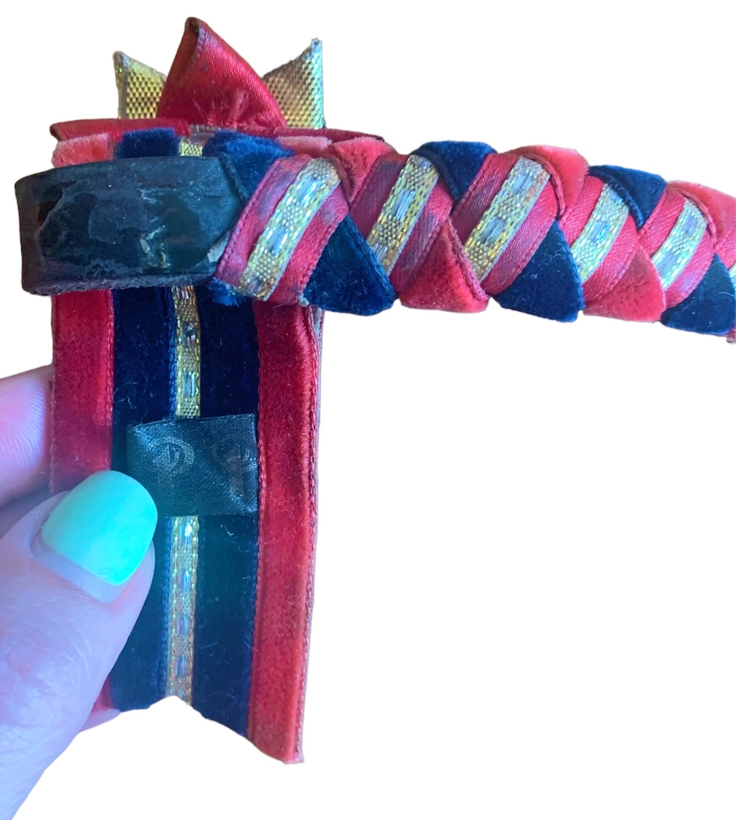 Navy/red/gold 14” show browband by Ponies on parade