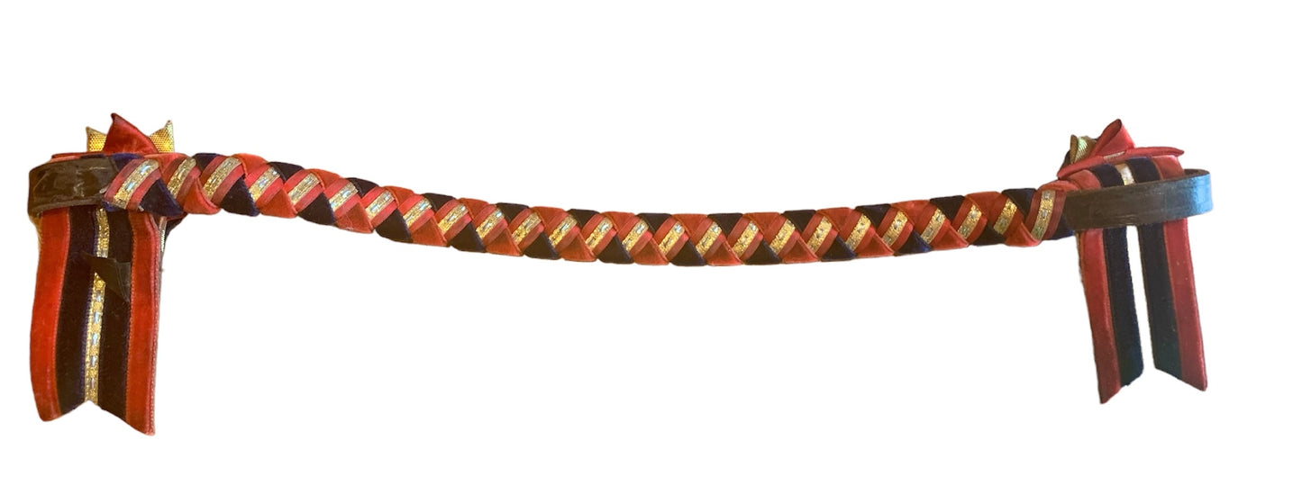 Navy/red/gold 14” show browband by Ponies on parade